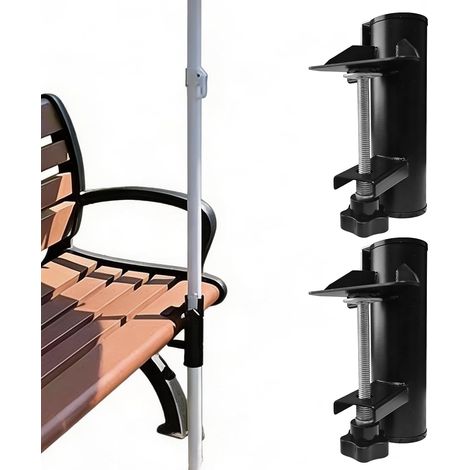 Lot De 2 Support Parasol Balcon, Support De Parasol Réglable Pour Balcon, Ø20-38mm,Porte-Parapluies Pour Patio,Porte-Parasols En Métal Se Fixe Sur Les Tables De Pique-Nique,Les Gradins,Les Balustrades (1/5)