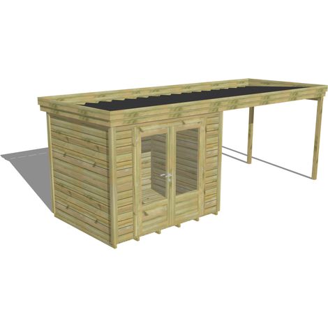 ABRI DE JARDIN bois Pin autoclave 27mm - 6,14x2,14m / 13,1m2 - Bac acier - Plancher bois (1/5)