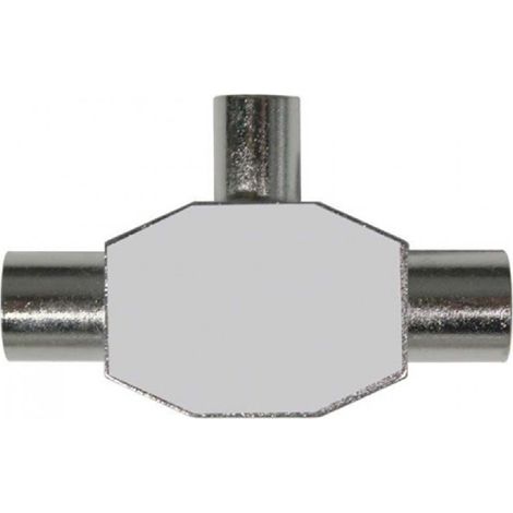7hSevenOn Elec - Conector Inductivo para TV 1 Macho/2 Hembras, Plástico PC, Forma T, 3 Entradas Coaxiales, Protección IP20, Aislamiento Eléctrico Clase I, Fácil Acoplamiento, Color Gris (1/2)