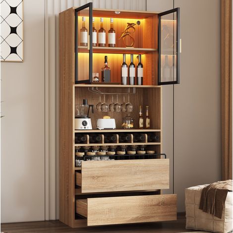 Vitrina de almacenaje 80x40x180 cm en MDF natural, LED de 3 colores para baño – MEUBLIV (1/5)