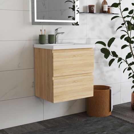 Ducha Casa Mueble  Armario de baño,armario de pared,50 x 38.5 x 52 cm,2 cajones, diseño moderno，color roble.