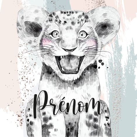 Papier peint panoramique enfant avec prénom personnalisable - Lionceau - 130 cm x 130 cm (1/2)