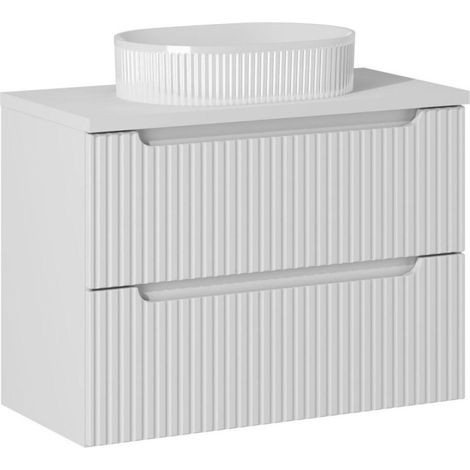 Ensemble Meuble Salle de Bain 2 tiroirs + Vasque + Plateau Blanc L 80 x P 40 x H 59,5 cm - Astral Blanc - Livraison gratuite