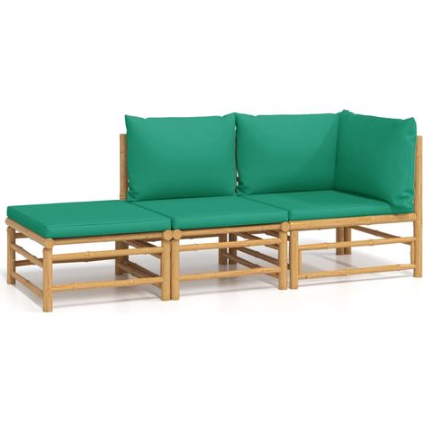 Maison Exclusive - 3-tlg. Garten-Lounge-Set mit Grünen Kissen Bam