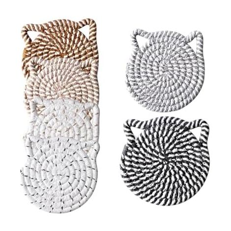 Dessous de verre pour table basse avec support - Dessous de verre absorbants et tissés avec support, pour la maison, la cuisine, la chambre, le bureau, le bar, le restaurant, la ferme ou une pendaison (1/5)