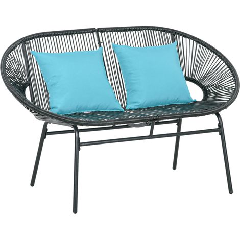 Divano da Giardino 2 Posti 132x72x83 cm con Cuscini e Braccioli in Rattan PE e Acciaio Nero (1/5)
