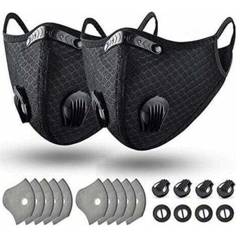 Masque anti-poussière lavable réutilisable avec filtre pour la course, le cyclisme, les activités de plein air, masque anti-poussière de protection anti-smog Sangles d'oreille noires Taille unique 5