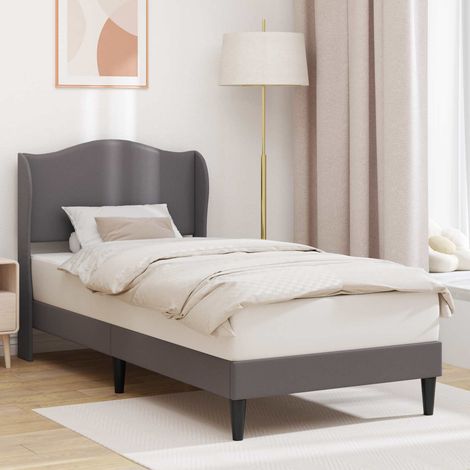 Cadre de lit 80 x 200 cm avec tête de lit gris en similicuir, lattes fixes - PANGIVO (1/5)