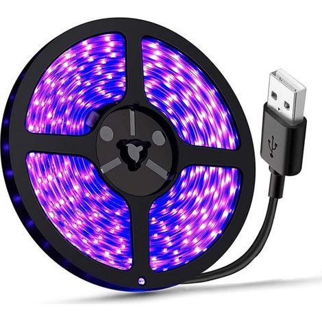 Tira de luz LED UV de 2 m, USB, 120 LED, IP65, resistente al agua, ideal para decoración de Halloween y fiestas.