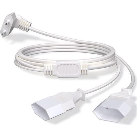 Rallonge Électrique - 2 M - Prise Euro Double - 250 V 2,5 A - Pour Lampe Projecteur Moniteur TV PC - Blanc (1/5)
