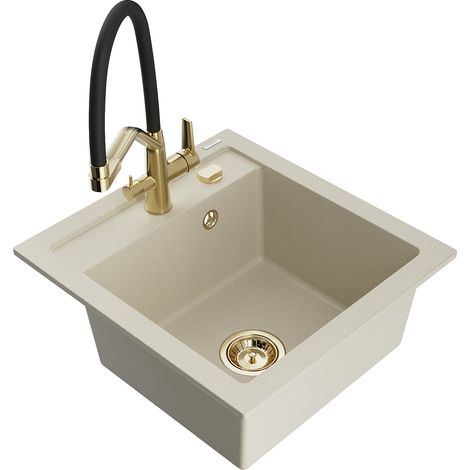 Mexen Vito 1-Becken-Granitspüle mit Mischbatterie Duo, Beige - 6503-69-671701-57-G (1/5)