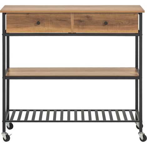 Sobuy – Desserte de cuisine à roulettes avec 2 tiroirs et 2 étagères – Plan de travail en bois – Dimensions 100 x 45 x 93 cm – FKW112PF