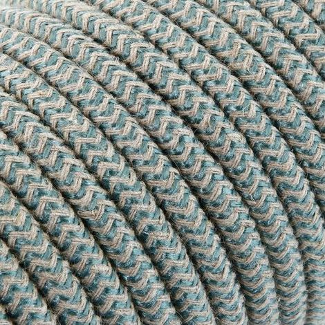 Fil Électrique Tissu Zébré Lin Beige Naturel et Vert Sauge 2x0,75mm² - Câble Électrique Textile de Qualité