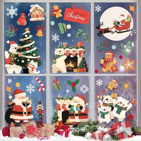 Autocollant Decoration Fenetre Noel - PVC Imperméable Amovible - Pour Vitres Murs Portes - 9 Feuilles 20x30 cm (1/5)