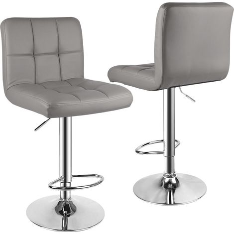 Bar Stool Set of 2 PU Leather Swivel Height Adjustable with Backrest for Breakfast Bar Grey