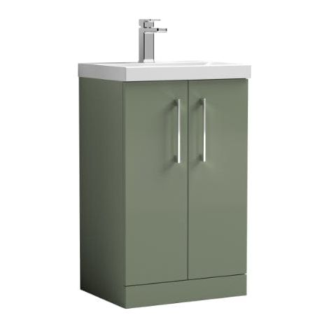 Nuie Arno Satin Green 600mm 2 Door Vanity Unit and Thin Edge Ceramic Basin - ARN803D (1/5)