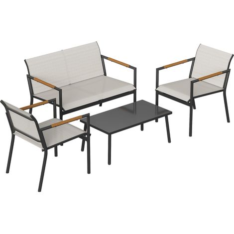 Salon de Jardin 4 Pièces en Textilène, Canapé, 2 Fauteuils, Table Basse avec Plateau en Métal, 106x70,5x77cm, Crème (1/5)