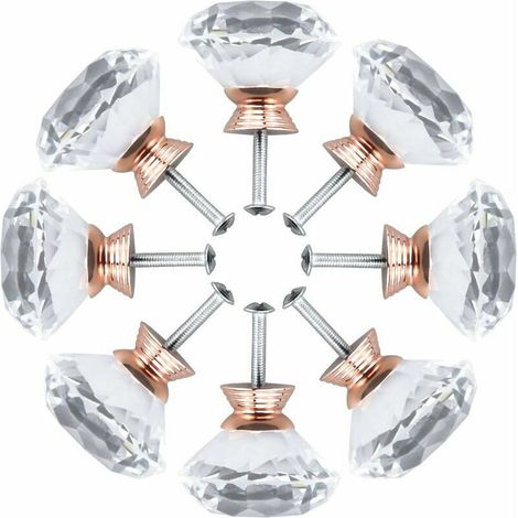 Bouton de Meuble,30mm Meuble Bouton de Tiroir Diamant Verre avec vis, Bouton de Porte,(Rose Gold,8pcs) (1/5)