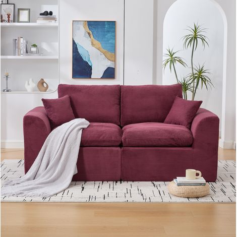 2-Sitzer-Sofa 204x102.5x84 cm weinrot Cord mit Kissen (1/5)