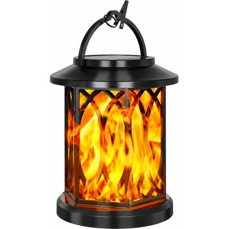 Lanterne solaire lampe effet flamme 91008A avec pince suspension jardin IP65 13,5 × 13,5 × 16,2 cm 270 g – Livraison gratuite
