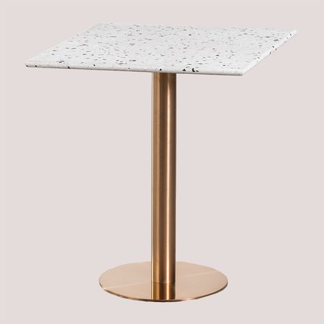 SKLUM Quadratischer Terrazzo Bartisch (60x60 cm) Malibu           Roségold            Weiß            