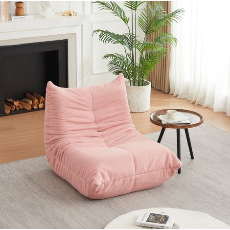 Poltrona da pavimento in ciniglia rosa 101x94x71 cm moderna senza montaggio FloraGrace (1/5)
