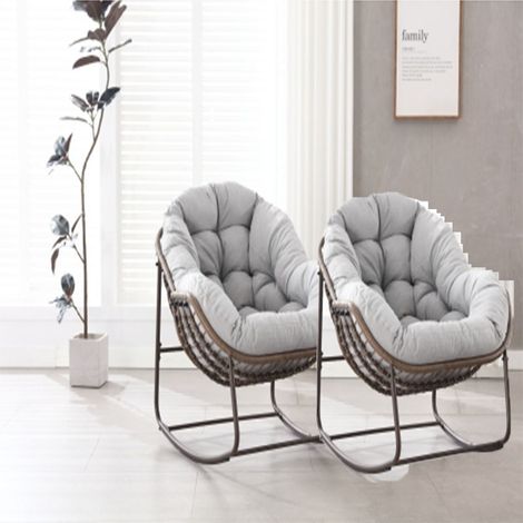 2er-Set outdoor Rocking Chair, Patio Oversized Wicker Egg Rocking Chair, Indoor & Outdoor Comfy Rocker Chair with Thick Cushion, Modern Lounge Chair for Balcony, Front Porch, Garden, Backyard, Deck, G