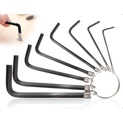 Allen Key Set (8 Sizes), Small L-Shaped Metal Allen Wrenches, Hex Socket Tools for Bike Maintenance and Furniture Repair (1/8" to 6mm, Black) (1/5)