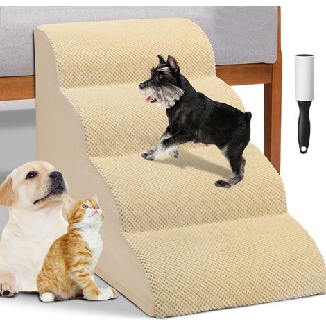 Scala per Animali Domestici Beige 4 Scalini per Gatti e Cani Rullo Rimuovi Peli (1/5)