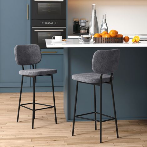 Lot de 2 tabourets de bar chaises hautes chaises de cuisine avec repose-pieds et dossier en tissu de lin et acierTabouret de bar (1/5)