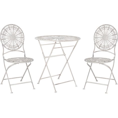 Conjunto de balcón 2 plazas de metal blanco crema mesa sillas retro francés Scafa