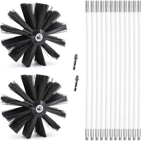 Schornsteinreinigungsset, Schornsteinreinigungsbürste Ø150mm für Schornsteine mit 12 flexiblen Stangen à 410 mm und 2 Bürstenköpfen (1/5)