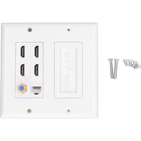 Plaque murale 6 ports : 4 HDMI, 1 RJ45 Cat 6, 1 coaxial TV F - Faceplate de montage (1/5)