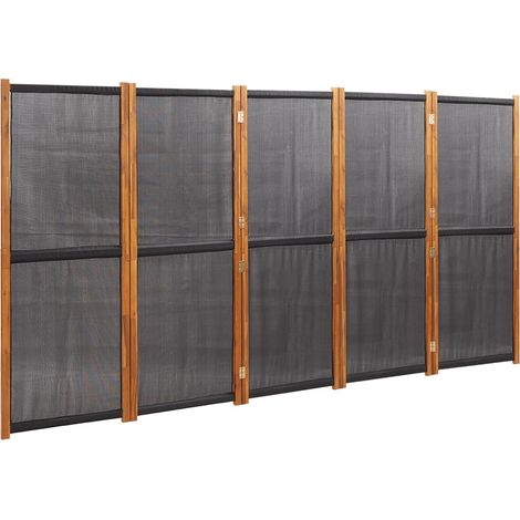 Paravento divisorio 5 pannelli x nero 350 x 180 cm Textilene nero e legno DEC031018