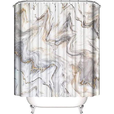 Schimmelresistenter Duschvorhang (beige Marmoroptik, 120 x 180 cm), wasserdicht, mit 12 Kunststoffhaken.