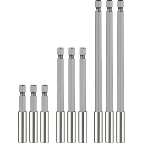 Lot de 9 embouts de tournevis magnétiques 1/4", rallonge porte-embouts hexagonaux, rallonge pour tournevis, porte-embouts 60/100/150 mm, tige d'extension (1/4)