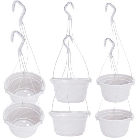 Balacoo Lot de 6 jardinières suspendues en plastique blanc avec crochets, idéales (1/5)
