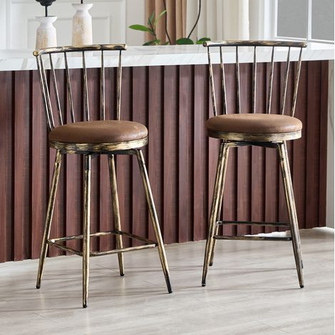 Taburete de bar Windsor pack de 2, 96 cm, metal y tejido marrón HAVRYA (1/5)