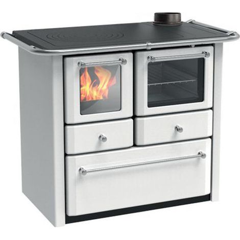 Cuisinière à bois 7,36 kW – Évacuation des fumées supérieure ou arrière – Foyer en vermiculite – Four en acier inoxydable – Dimensions 98x67 h 85 – Lincar
