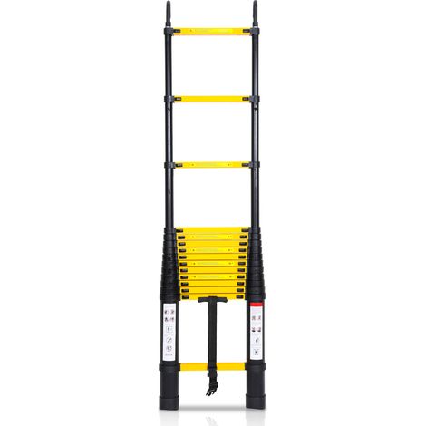 SWANEW Teleskopleiter Alu Leichtgewicht Rutschfester 4,4m schwarz + Haken Multifunktionsleiter Mehrzweckleiter Ausziehbare Leiter 15 Stufe Stehleiter aus Hochwertigem Aluminium Belastbarkeit 150KG (1/5)