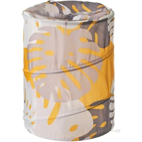 Corbeille de bain - JUANIO - panier à linge rond - pliable - imprimé feuilles multicolore - polyester 90g/m² (1/3)