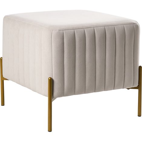 Puf cuadrado de terciopelo con patas de metal doradas otomana taburete estilo glamuroso blanco crema Utah (1/5)