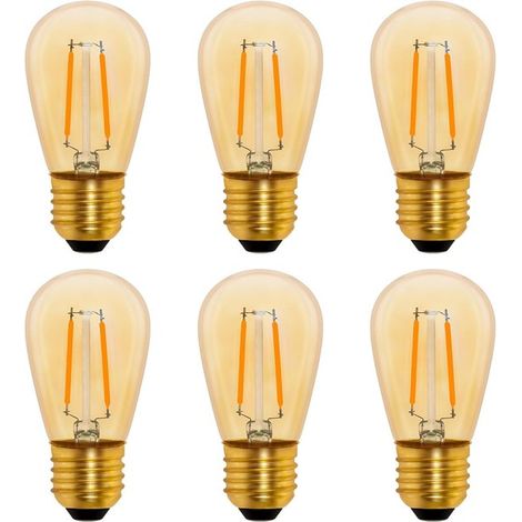 Bombilla LED de filamento retro S14 E27, 1W, color ámbar, tipo Edison, puede reemplazar una bombilla incandescente de 10W, no regulable, luz blanca cálida 2200K, 220V CA, paquete de 6 unidades (1/5)