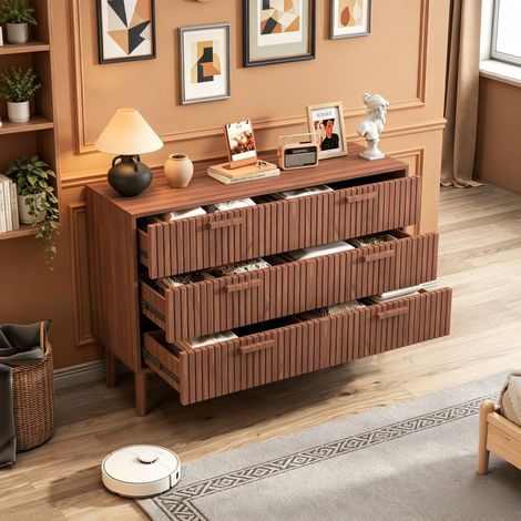 JOOKGBD-Comò 100x34x73 cm con cassetti,Legno e Rattan,Comò Moderno Cassetti Mobile da Giorno,Credenza,Comodino,Adatto per Camera,Soggiorno,Corridoio,Stile lusso minimalista,Marrone