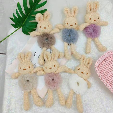 Élastiques à Cheveux Peluche Lapin Doux, Bandeau Élastique pour Femmes, Accessoire pour Queue de Cheval Tressée Enfant (1/4)
