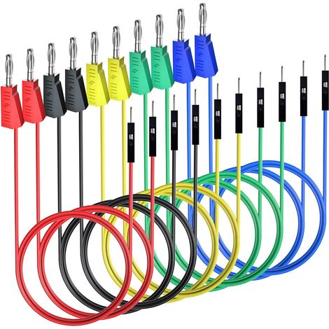 10pcs Male Breadboard Connector Wire to 4mm Stackable Banana Plugs Silicone Test Wires + 2mm Head for DIY Kit (1/5)
