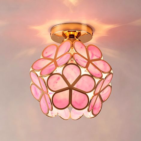NORCKS Plafonnier En Verre, Style Moderne, Abat-Jour À Motifs Floraux Colorés, Diamètre 20 cm, Ampoule E27, Rose (1/5)