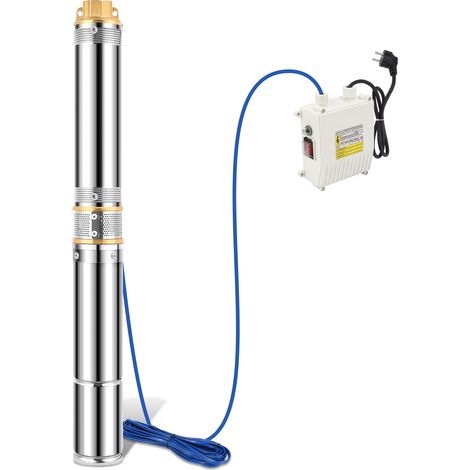 Jiubiaz Pompa sommergibile per pozzi profondi, 1100W, 4.000l/h Pompa per pozzi, prevalenza massima 81m, acciaio inossidabile, con scatola di comando
