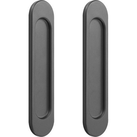 Poignées de Porte Coulissante Angle Droit Autocollantes - 2 Pièces, Alliage d'Aluminium Or Mat, Sans Perforation, 148mm, pour Porte de Grange, Fenêtre, Armoire (Gris, Coin Arrondi) (1/5)
