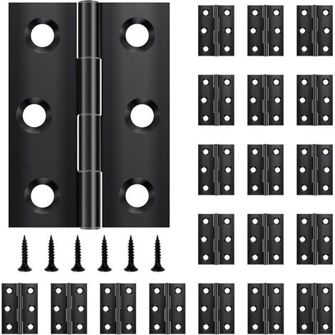 Pack de 20 charnières pliantes 44 mm × 31 mm, charnière en acier inoxydable noir, charnière piano, petite charnière, charnière de porte pour portes, fenêtres, armoires avec 120 vis (1/4)